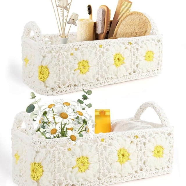 AceList Handmade Macrame Storage Baskets Boho Decor Box for Organizing,Woven Decorative for Countertop Toilet Paper Basket for Tank Top,Cabinet Organizer for Bedroom Living Room Home(Set of 2)