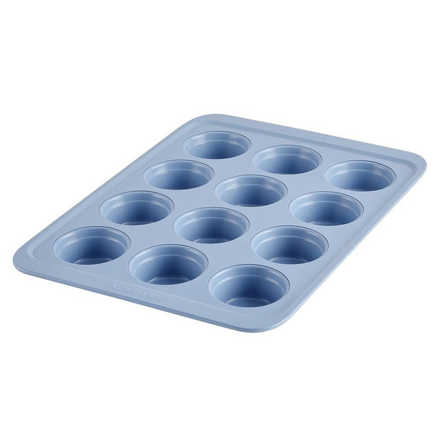Farberware Easy Solutions Nonstick Bakeware Muffin/Cupcake Baking Pan, 12-cup with fill lines - Blue