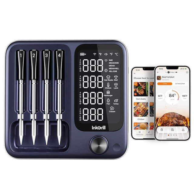 4-Probe Digital Meat Thermometer Wireless with Smart APP, Unlimited Range WiFi & Bluetooth Meat Thermometer for BBQ, Rotisserie, Oven, Grill, Smoker,and Air Fryer Cooking