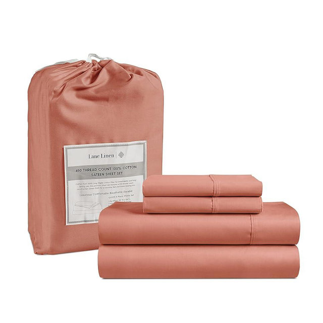LANE LINEN King Sheet Sets - 100% Cotton 450 Thread Count Soft Satin Sheets, 4 Pc Bed Sheets Size, Cooling Breathable Size Deep Pocket Set Rose Dawn
