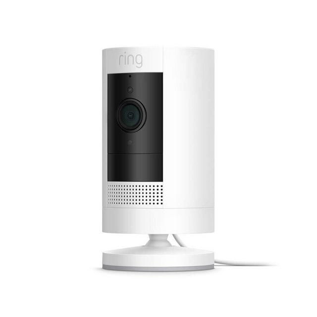 Ring Stick Up Cam Plug-In HD security camera with two-way talk, Works with Alexa - White