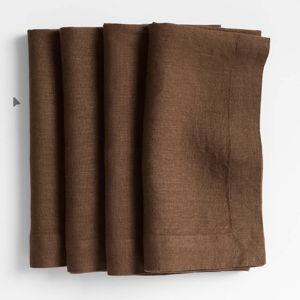 Marin Natural and Earth Brown EUROPEAN FLAX -Certified Linen Striped Napkins, Set of 4 + Reviews | Crate & Barrel