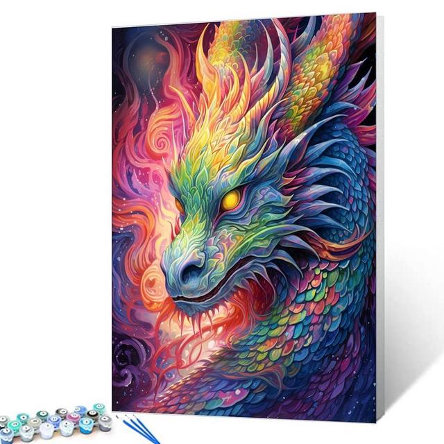 Animal Dragon Paint by Numbers Kits with Brushes and Acrylic Pigment Wildlife on Canvas Painting for Adults, Mythical Creatures Hand-Painted Arts Crafts Project for Home Decor 16''x20''(DIY Framed)