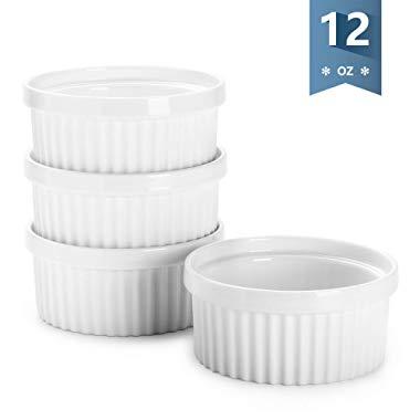 Sweese 503.101 Porcelain Ramekins for Baking - 12 Ounce Souffle Dish - Set of 4, White