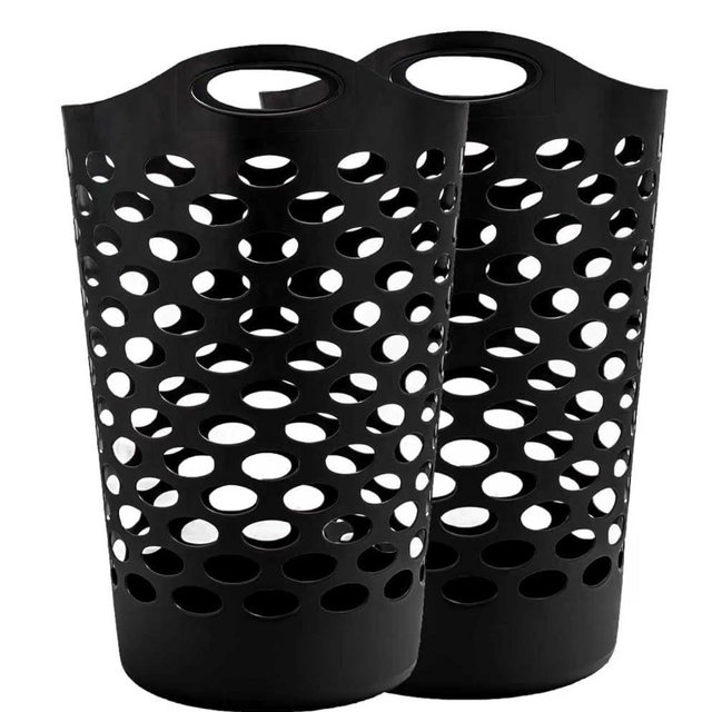 (2 pcs) 2-Bushel Flexible Laundry Baskets, High-Plastic Clothes Baskets, Laundry Hamper, Suitable For Bedroom And Storage, Black