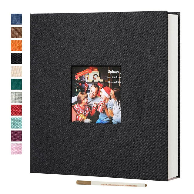 Spbapr Large Photo Album Self Adhesive 3x5 4x6 5x7 8x10 Pictures Magnetic Scrapbook 40 Blank Pages Linen Cover DIY Album with A Metal Pen