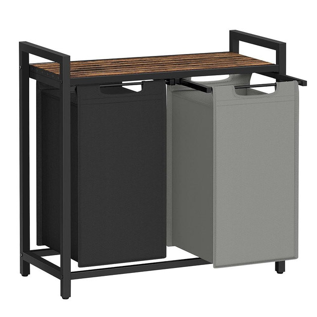 VASAGLE Laundry Hamper, Laundry Basket, Laundry Sorter with 2 Pull-Out and Removable Bags, Shelf, Metal Frame, 2 x 12.1 Gallons (46 L), 28.8 x 13 x 28.4 Inches, Bicolor and Rustic Brown UBLH201X01