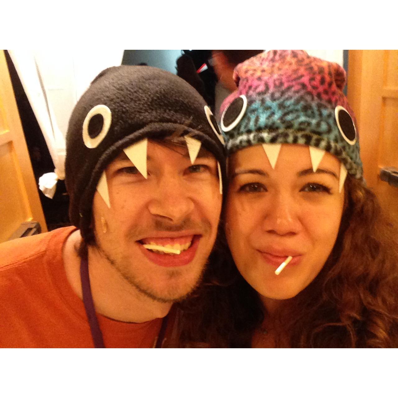 We went to a comics and artists convention (SPX) to see our friend Gabe's work and got these matching hats! (and lollipops). Winter 2018