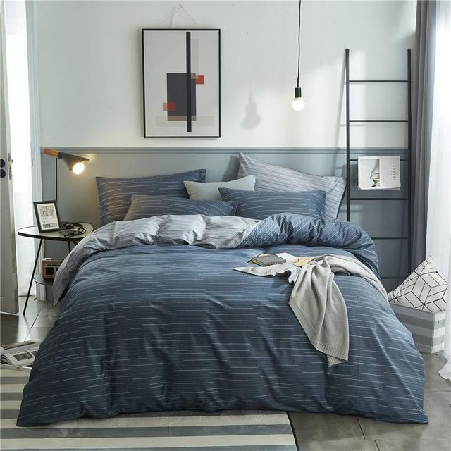 mixinni Duvet Cover Queen Size 100% Cotton 3pcs Modern Style Grey Striped Bedding Set (1 Duvet Cover + 2 Pillowcases) - Soft and Breathable with Zipper Closure & Corner Ties-Grey,Queen/Full