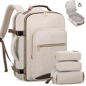 LOVEVOOK Travel Backpack for Women & Men 40L,Airline Approved Carry On Backpack Travel Essentials,TSA Carry on Luggage,Waterproof Personal Item Travel Bag,Suitcase with 3 Packing Cubes,Primary-Coffee