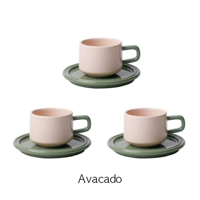 Contrast Colour Mug Set - Avacado (3 Mug + 3 Saucer)