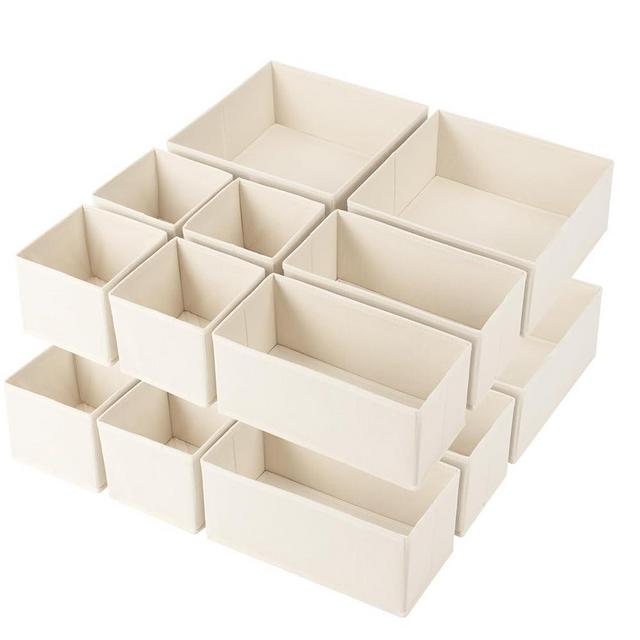 Drawer Organizer Clothes,16 Pack Underwear Drawer Organizers, Foldable Closet Organizers and Storage Dresser Drawer Dividers Clothing Organizer for Clothes, Socks, Scarves, Bra, Ties (Beige)