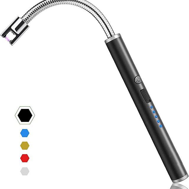 Candle Lighter, USB Charging Electric Arc Lighter with LED Power Display, Flameless Grill Lighter Long Flexible Neck for Aromatherapy Camping BBQ Gas Stoves and Fireworks(Black)