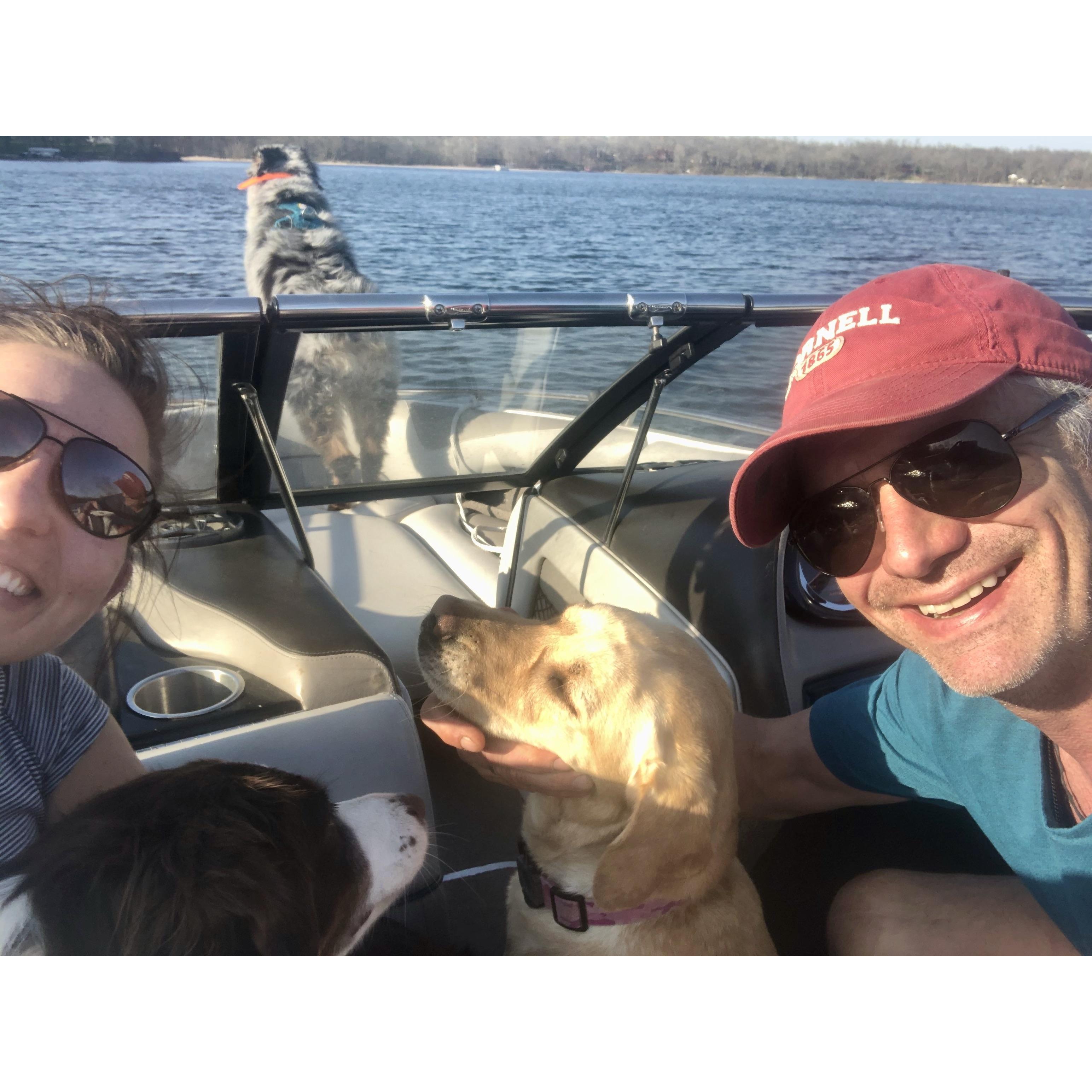 Summer night boat rides with our pooches