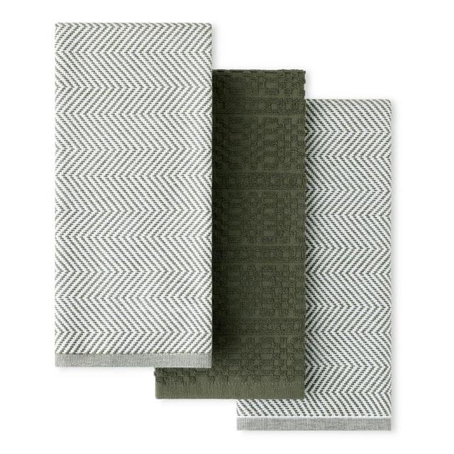 KitchenAid® Evergreen Design Series Heavyweight Textured Oversized Kitchen Towels 3-Pack Set, Absorbent 100% Cotton, Dual-Purpose, Deep Forest Green, 18"x28"