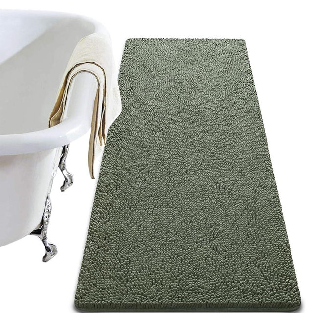 LOCHAS Luxury Bathroom Rug Shaggy Bath Mat 24 x 70 Inch, Washable Non Slip Bath Rugs for Bathroom Shower, Soft Plush Chenille Absorbent Carpets Mats, Sage Green
