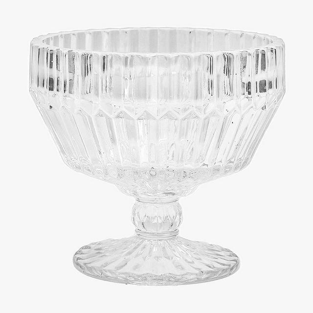 Fluted Glass Footed Bowl, Set of Of 4 - Clear