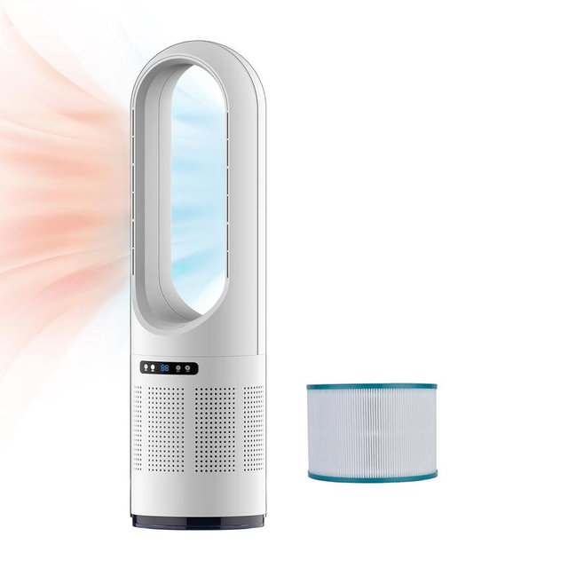 3 IN 1 Tower Fan, 31.5Inch Cooling & Heating Bladeless Fan with HEPA Filter 99.97%, Heater Fan Floor Fan Combo 80° Oscillating with Remote, 8H Timer for Indoor, Bedroom, Home Office Room