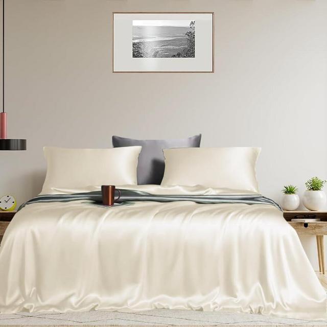 Linenwalas 100% Eucalyptus Tencel Bed Sheets King Size - Cooling Super Breathable Woven-Lyocell Silk Soft Deep Pocket 16" Anti Pilling 4Pc Sheets Set (King, Ivory)