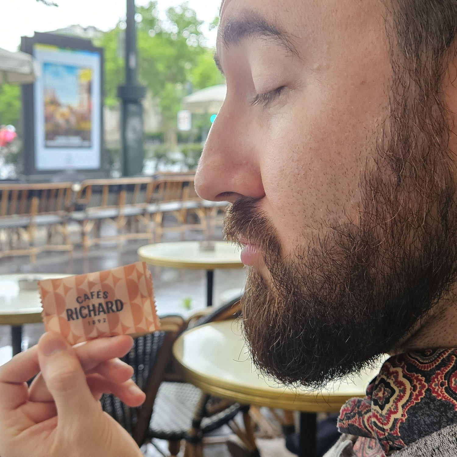 Rocco admiring his namesake cafe in Paris, France!