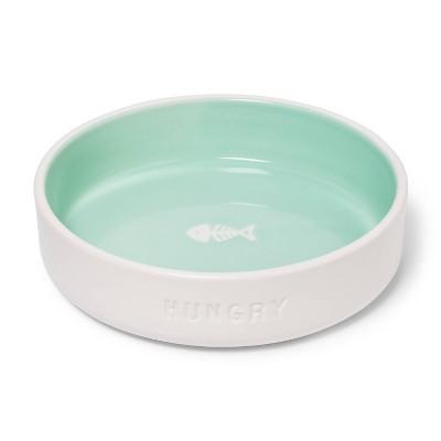 2Cup Cat & Dog Dish Bowl With Debossed & Resist Pattern - Hungry - Green & White - Boots & Barkley™