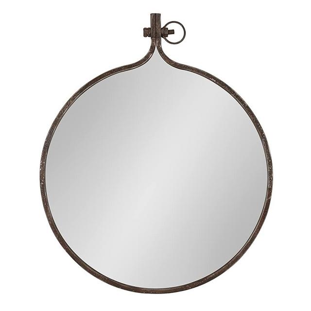 Kate and Laurel Yitro Round Industrial Rustic Metal Framed Wall Mirror, 23.5x28.5, Rustic Metal, Chic Industrial Accent Mirror for Wall