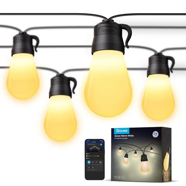 Govee Outdoor String Lights, 24ft Smart Outdoor String Lights with 8 Dimmable Warm White LED Bulbs, IP65 Waterproof Shatterproof Patio Lights for Dating, Party, Camping, APP Control, 70lm per Bulb