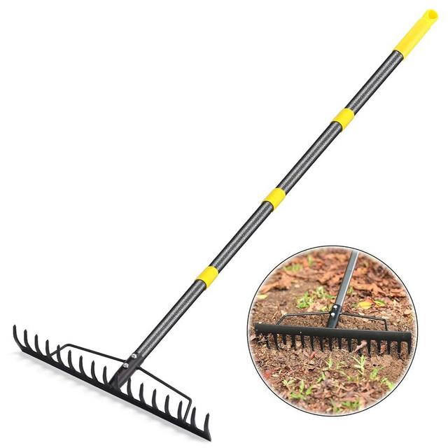 Coopvivi Garden Leaf Rakes 5.58FT Bow Rakes for Lawns Heavy Duty 17 Metal Tines 17 inch Wide Adjustable Long Steel Handle, Rakes for Leaves, Gathering Shrub, Leveling Grass, Flower Beds, Yards