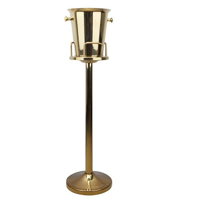 Ice Bucket with Stand, Champagne Cooler with Stand, Stainless Steel Standing Ice Bucket Ice Cube Container Cooler Chiller with Carrying Handle, Gold Ice Bucket Rack for Family Bar Club