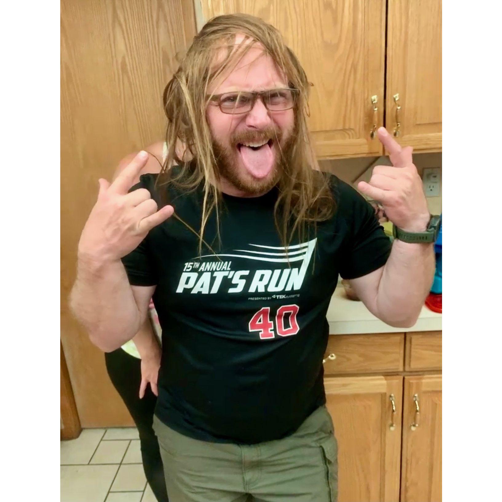 Tim wearing Becky's hair...LOL! December 2021.