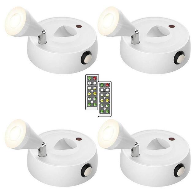 Olafus 4 Pack Wireless Spotlight, LED Accent Lights Battery Operated, Dimmable Puck Light with Remote Control, 2700K Warm White Small Uplights, Focus Light for Display Painting Picture Artwork Closet