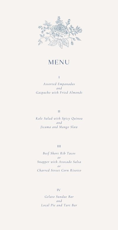 Blue Oval Wedding Menu - Kerenza