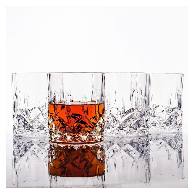 LEMONSODA Crystal Cut Old Fashioned Whiskey Glasses - Set of 4 - 10oz