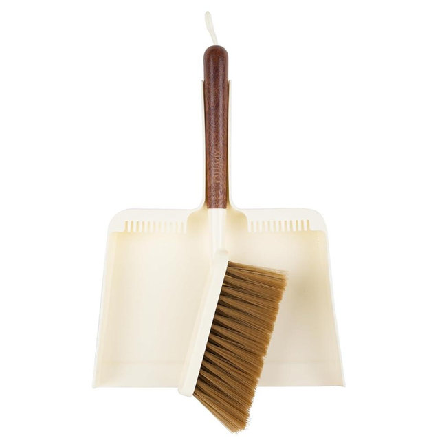 QUIVIX Hand Broom and Dustpan Set,Portable Small Dustpan and Brush Set with Sapele Wood Handle,Teeth Design,Compact Hangable Broom with Dustpan for Cleaning Desktops Kitchen Sofa Pet Hair,Beige