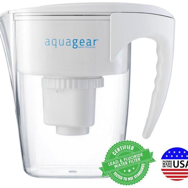Aquagear Water Filter Pitcher - Fluoride, Lead, Chloramine, Chromium-6 Filter - BPA-Free, Clear