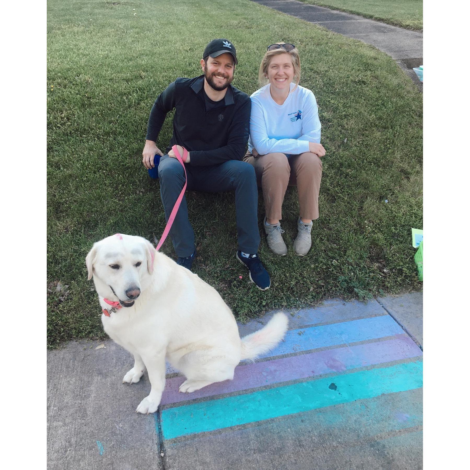 At the beginning of the pandemic, we headed to my mom's house to help with some friendly sidewalk chalk messages.
Peep Edith's eyebrows!