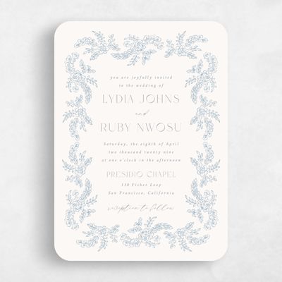 Blue Rounded Wedding Invitation - Petalo Portrait