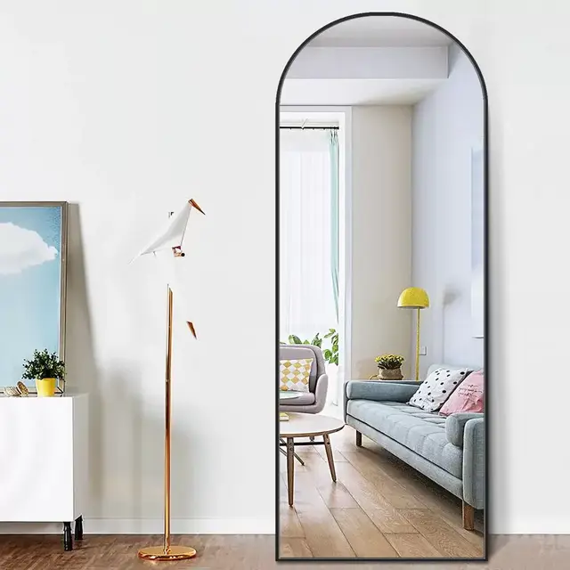 Arched Shape Framed Black Standing Mirror