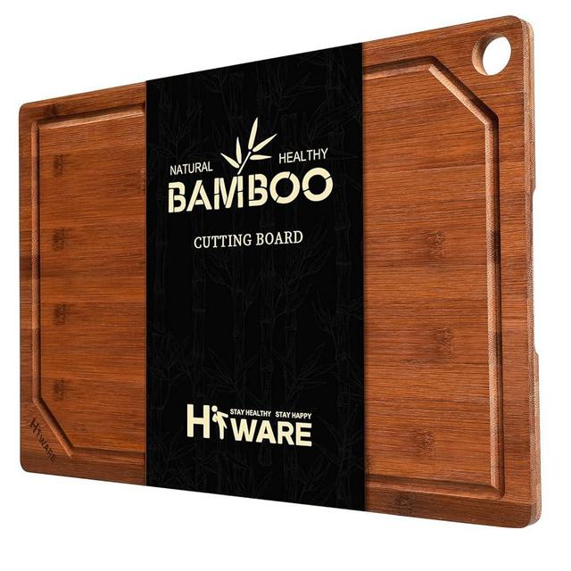 Hiware Wood Cutting Boards for Kitchen, Heavy Duty Bamboo Cutting Board with Juice Groove, Bamboo Chopping Board Set for Meat, Vegetables - 18" x 12"