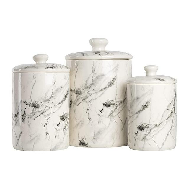 10 Strawberry Street Marble Kitchen Canister Set, 3 Piece, White/Black