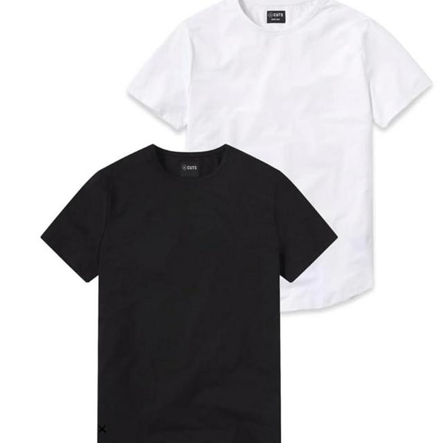 Cuts 2 Pack Men's Crew Neck Curve Hem Short Sleeve T-Shirt, Black, White, Size-XLarge