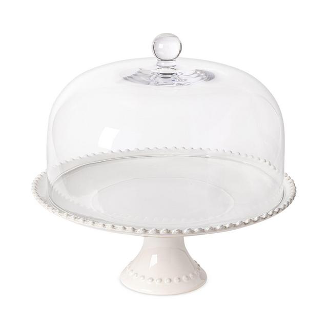 Costa Nova Pearl Footed Cake Plate with Glass Dome, Large