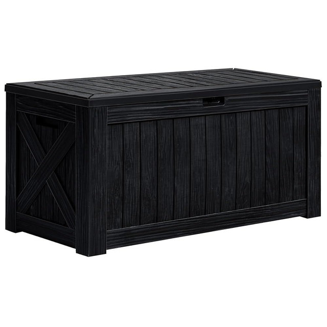 Greesum 120 Gallon Deck Box, Resin Outdoor Storage Container for Patio Furniture, Garden Tools, Pool Accessories, Weatherproof, Lockable, Black