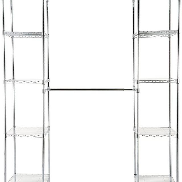 AmazonBasics Expandable Metal Hanging Storage Organizer Rack Wardrobe with Shelves, 14"-63" x 58"-72", Chrome
