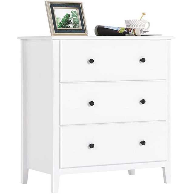 Hasuit White Dresser, 3 Drawer Dresser, Wood Dresser Chest with Wide Storage Space, Storage Tower Clothes Organizer, Large Storage Cabinet for Bedroom, Living Room, Hallway
