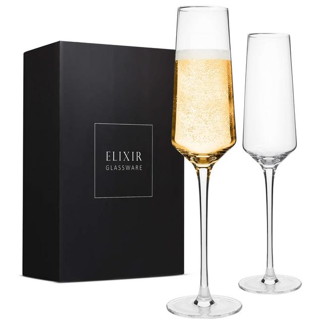 Classy Champagne Flutes - Hand Blown Crystal Champagne Glasses - Set of 2 Elegant Flutes, 100% Lead Free Premium Crystal – Gift for Wedding, Anniversary, Christmas – 8oz, Clear