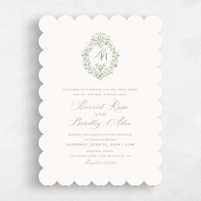 Green Scalloped Wedding Invitation - Lockwood Portrait