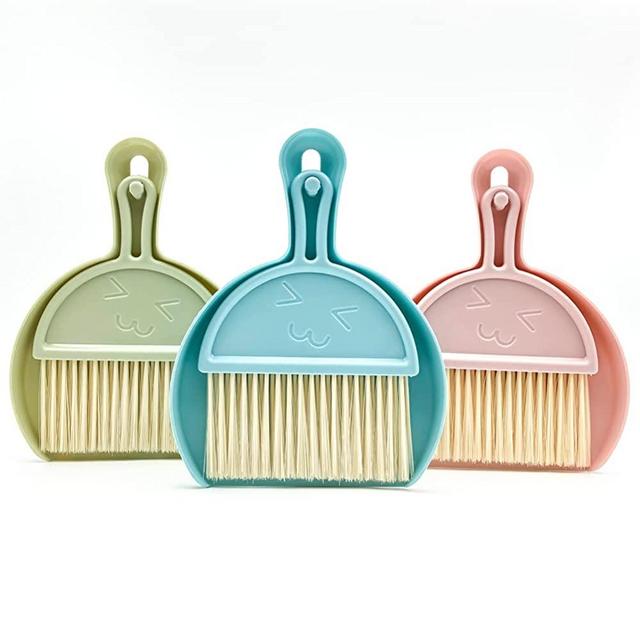 Small Broom and Dustpan Set,Mini Dustpan and Brush Set,Soft bristled Broom Dustpan for Cleaning,Mini Dustpan,Small Dustpan Set,Cute Broom for Children,Three-Piece Desktop Dustpan Set(Blue/Green/Pink)