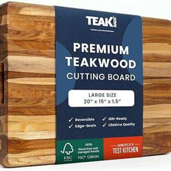 Teakhaus Cutting Board - Large (L) Teak Wood Cutting Board 20”L x 15”W x 1.5” Thick - Sustainably Harvested and FSC Certified - Knife Friendly with Natural Oil Finish