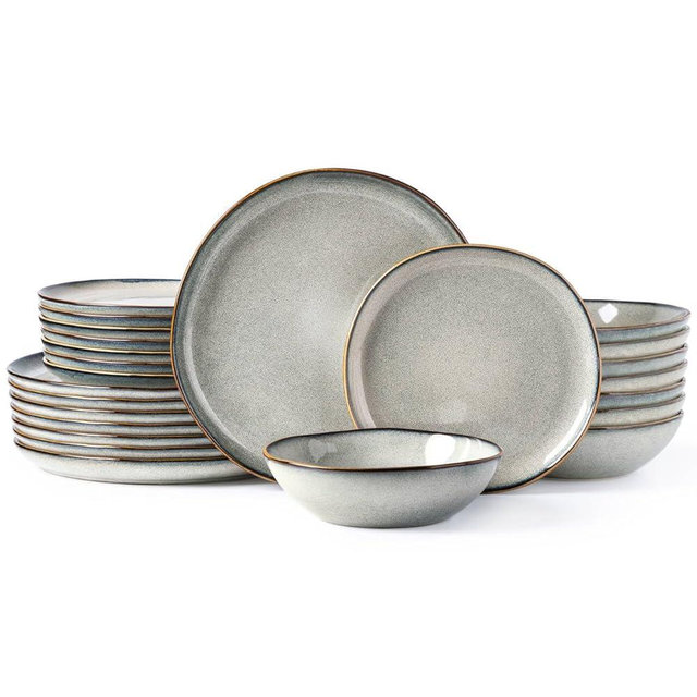AmorArc Ceramic Dinnerware Sets,Handmade Reactive Glaze Plates and Bowls Set,Highly Chip and Crack Resistant | Dishwasher & Microwave Safe Dishes Set,Service for 8 (24pc)
